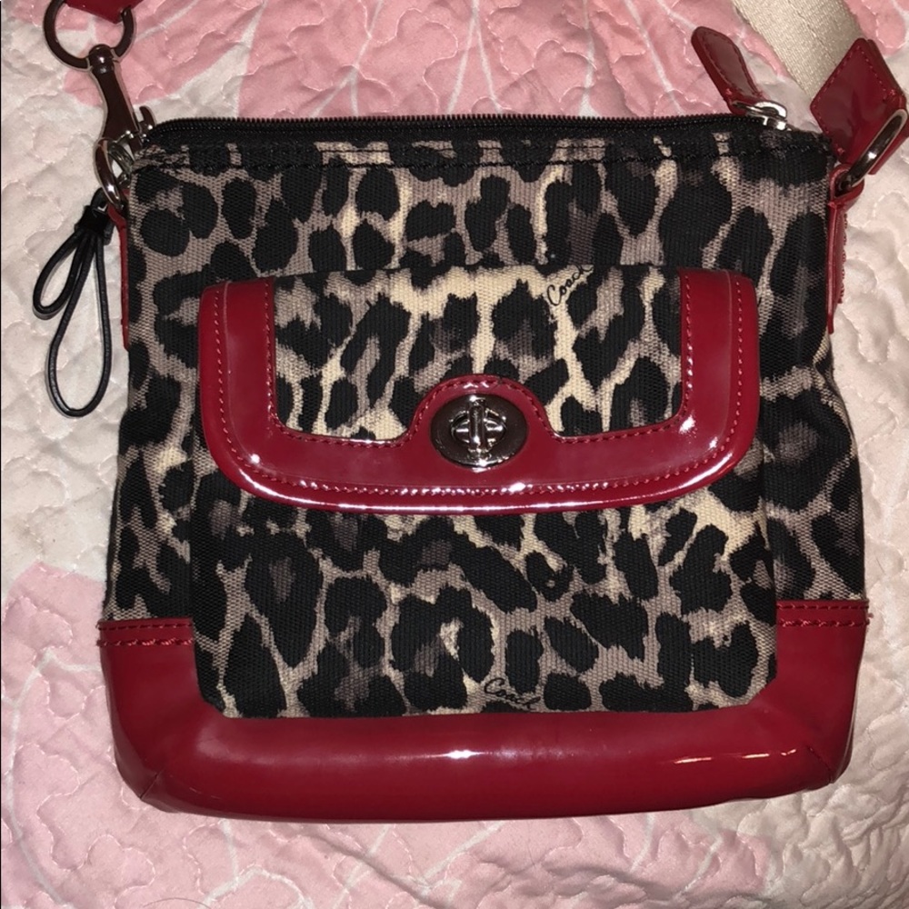 Red and Cheetah print coach cross body purse
